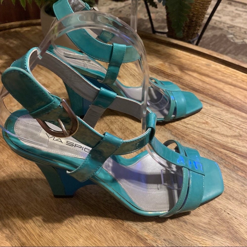 Turquoise Strappy Block Heel Sandals - Women - Picture 2 of 9